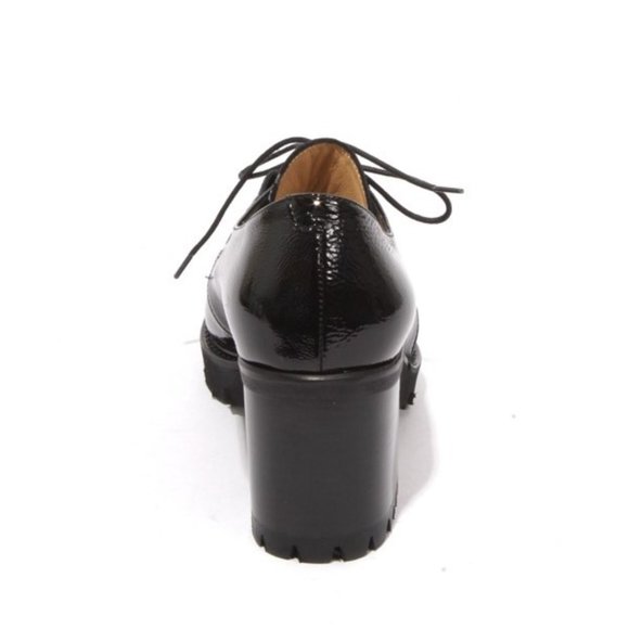 ITALIAN Black Patent Leather Lace Up Heel Shoes - Picture 5 of 8